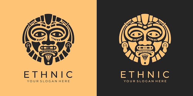 Logo della maschera etnica logo della maschera azteca e maya per il business design vettoriale culturale in stile minimalista illustrazione vettoriale