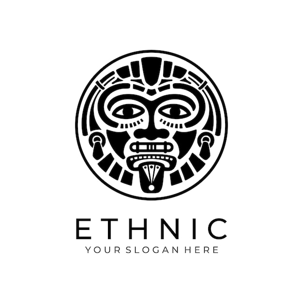 Logo della maschera etnica logo della maschera azteca e maya per il business design vettoriale culturale in stile minimalista illustrazione vettoriale