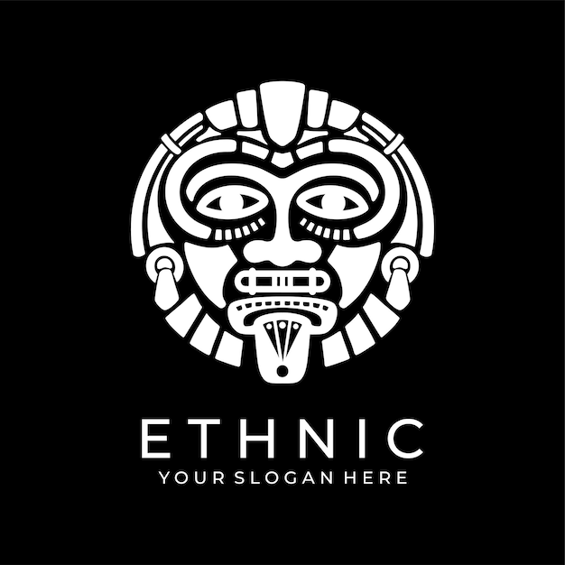 エスニック マスク ロゴ ビジネスのためのアステカとマヤのマスク ロゴ ミニマルなスタイルの文化的なベクトル デザイン ベクトル図