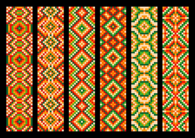 Этнические мексиканские пиксельные узоры ацтекских племенных границ