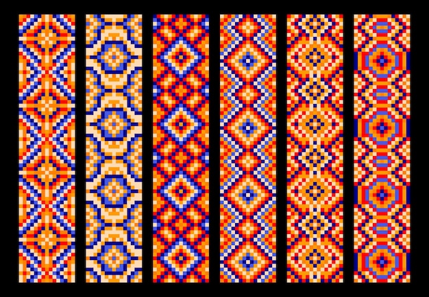 Ethnic Mexican pixel patterns or mosaic ornament