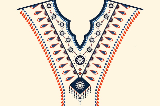 刺繡用のエスニックネックカラーラインバロックデザイン