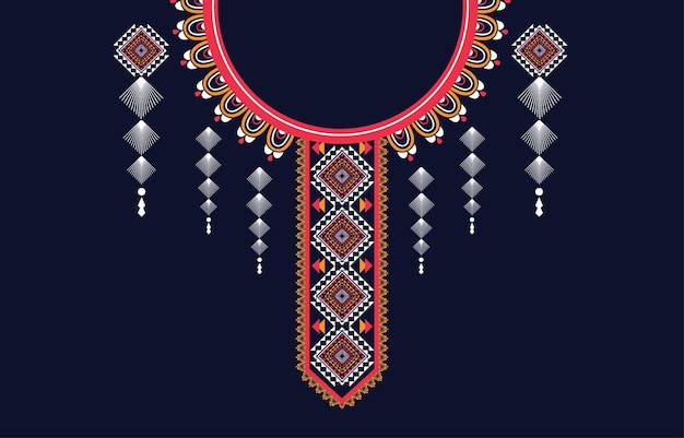 Ethnic Neck Embroidery Geometric shapes ethnic patterns neck embroidery designs for backgrounds or wallpaper and clothing for fashion vector