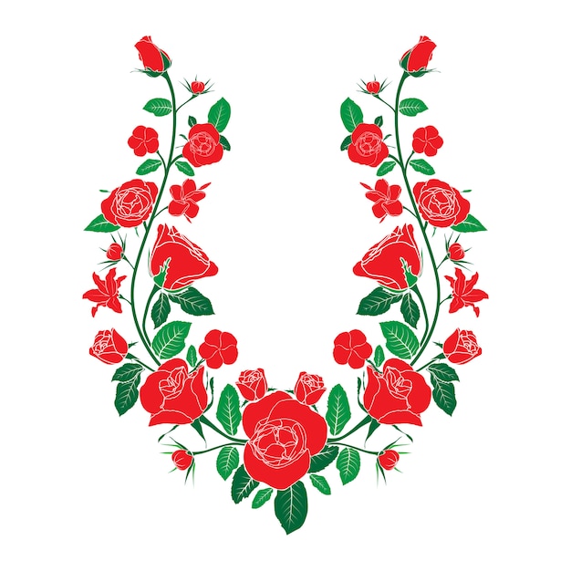 Vector ethnic neck line embroidery with roses