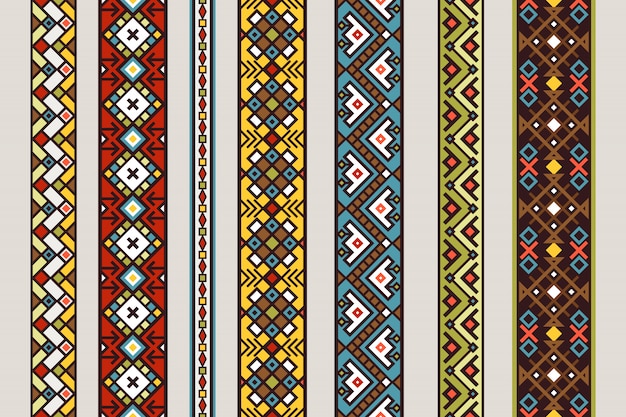에스닉 리본 패턴. 카펫 디자인 설정 벡터 멕시코 또는 티베트어 원활한 리본 패턴