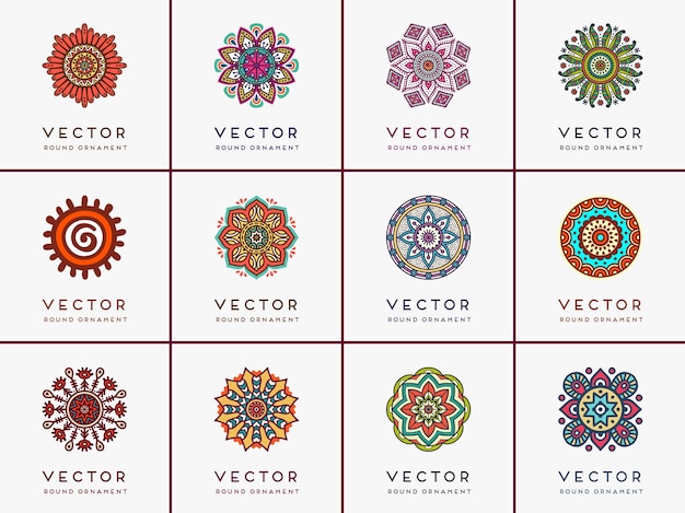 Vector ethnic round ornament collection