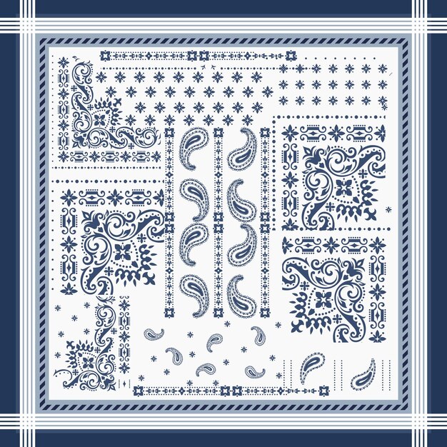 Vector ethnic scarf pattern design with simple colors navy for the hijab