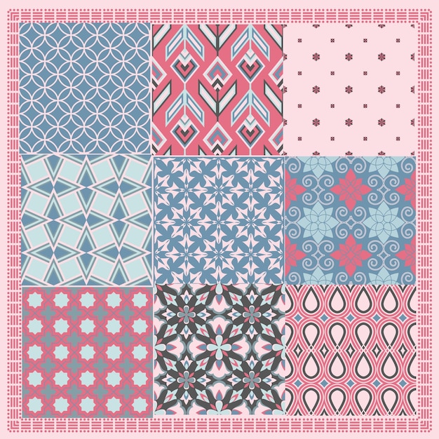 Vector ethnic scarf patterns with basic shapes