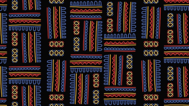 民族のシームレスなパターンの幾何学的な部族の幾何学的な背景手描きモチーフ マヤ アステカ