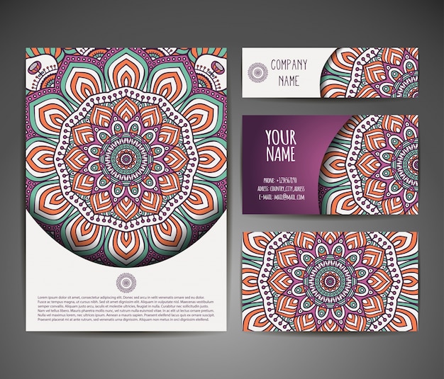 Ethnic stationery set with mandala concept