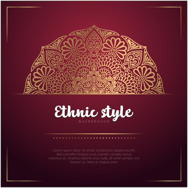 Этнический стиль фона с мандалы и текстового шаблона, красный и золотой цвет