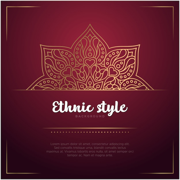 Ethnic style background with mandala and text template, red and golden color