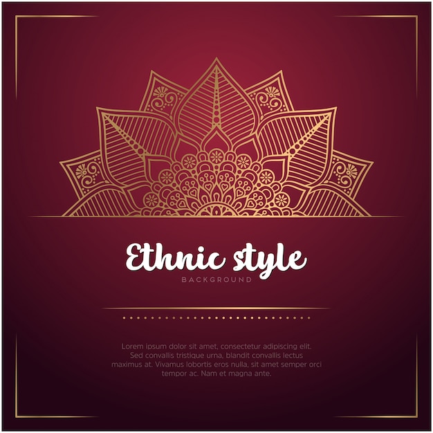 Ethnic style background with mandala and text template, red and golden color