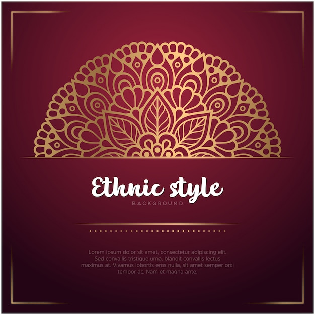 Ethnic style background with mandala and text template, red and golden color