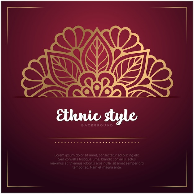 Ethnic style background with mandala and text template, red and golden color