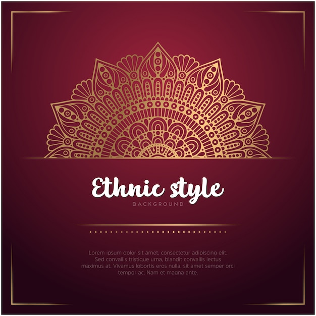 Ethnic style background with mandala and text template, red and golden color