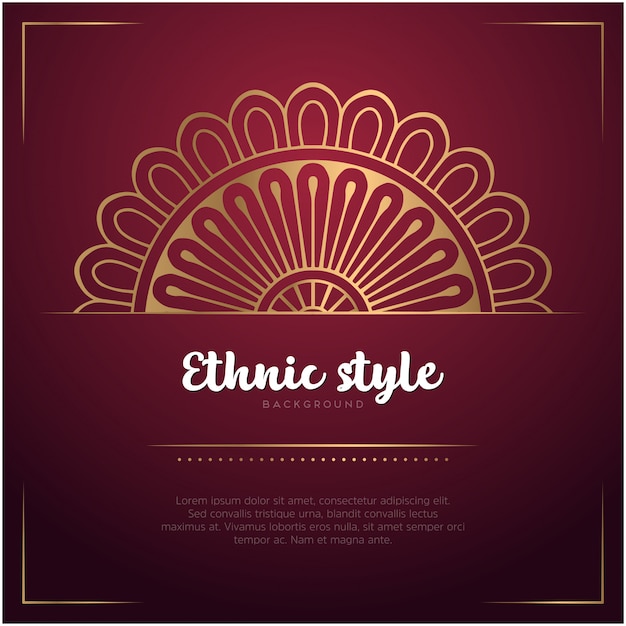 Ethnic style background with mandala and text template, red and golden color