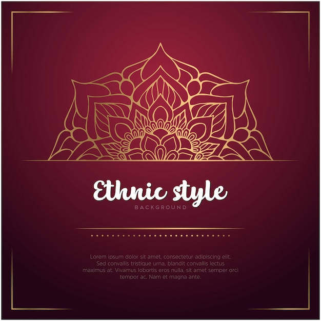 Ethnic style background with mandala and text template, red and golden color