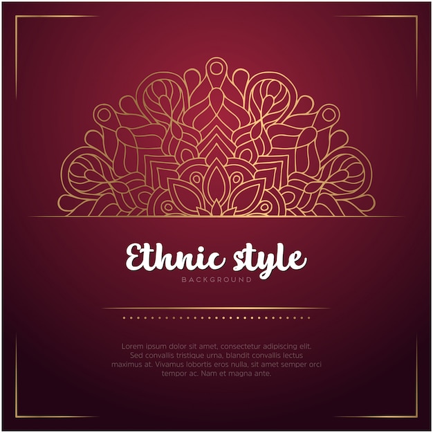 Ethnic style background with mandala and text template, red and golden color