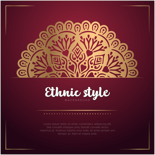 Ethnic style card background with mandala and text template, red and golden color