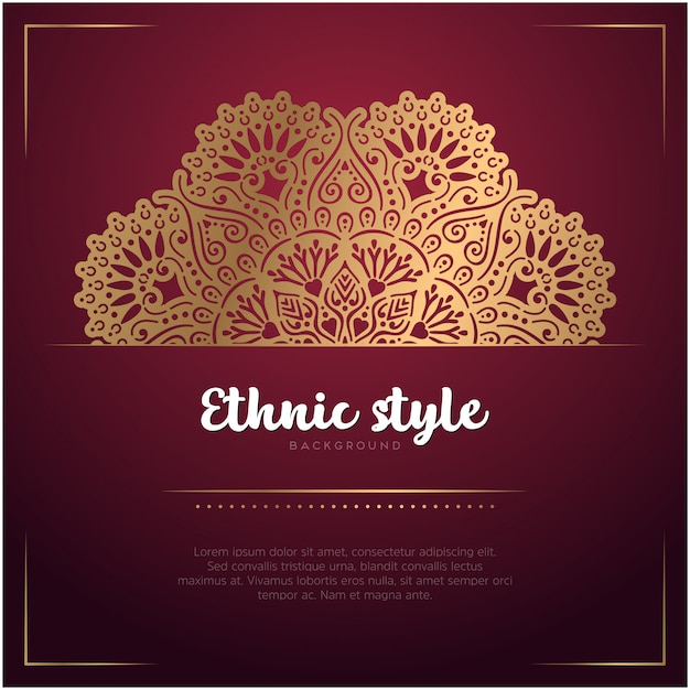 Ethnic style card background with mandala and text template, red and golden color