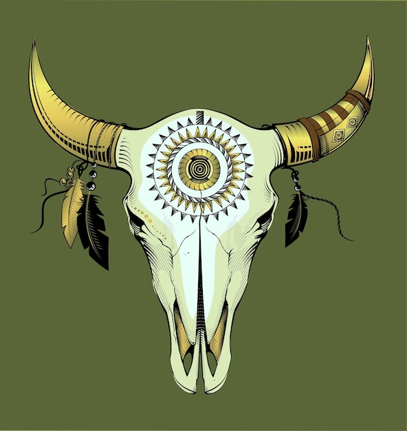 Ethnic style engraving illustration bull skull vector icon skull animals heads wildlife mammals