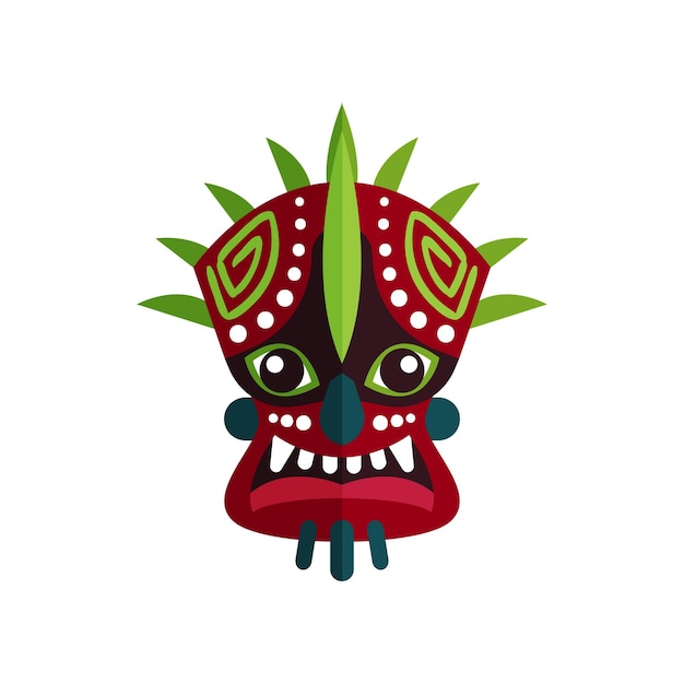 Ethnic tribal mask with ornaments big eyes and teeth Flat vector icon related to Zulu culture Ritual attribute