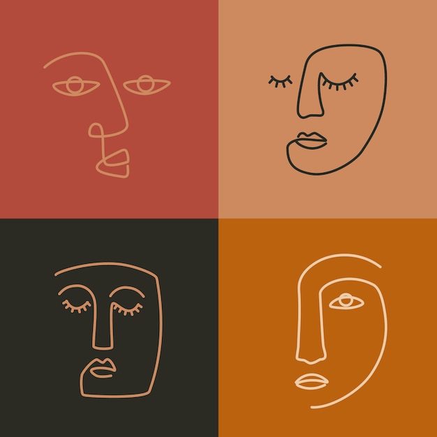 Icone di arte linea etnica donna. stampe d'arte minimalista moderno. esp10 vettoriale.