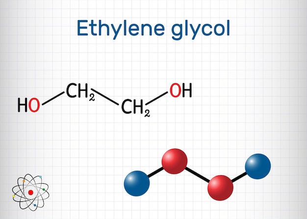 Vector ethylene glycol diol molecule structural chemical formula sheet of paper in a cage