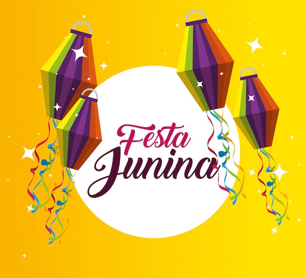 Etiket met lantaarnsdecoratie aan festa junina