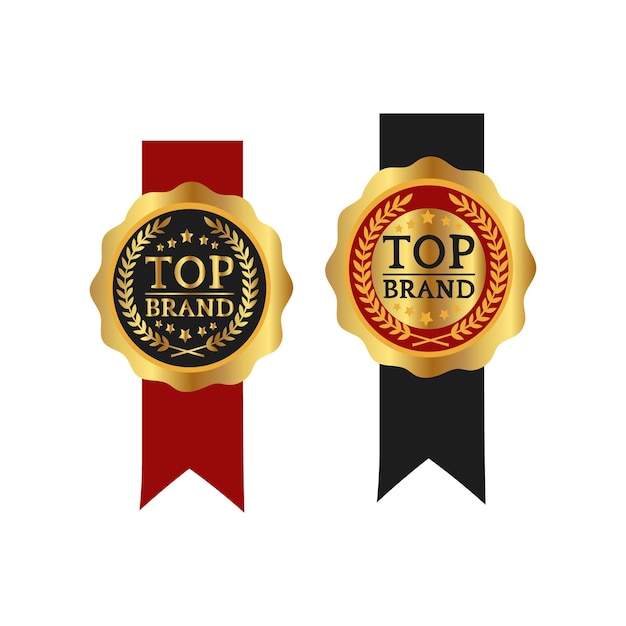 etiket met lint goud rood zwart top merk tevredenheid garantie badge met rood lint vector