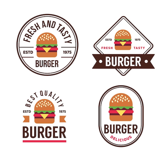 Vector etiketten en logo voor hamburgerwinkel.