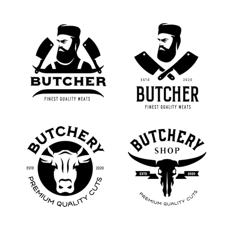 Vector etiketten van slagerijen badges emblemen set vector vintage illustratie