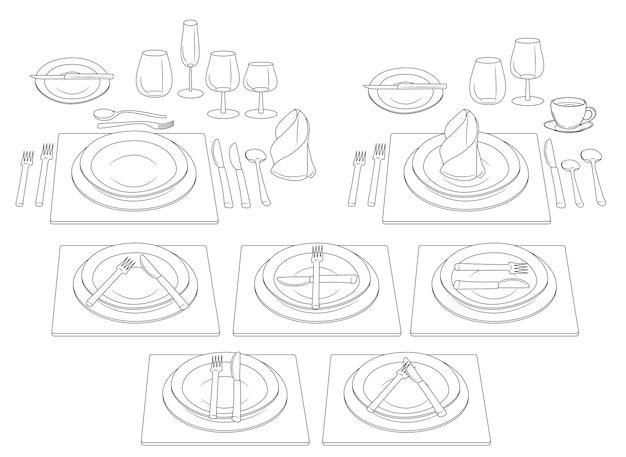 Вектор Этикет за столом правила поведения со столовыми приборами контрольный нож и вилка