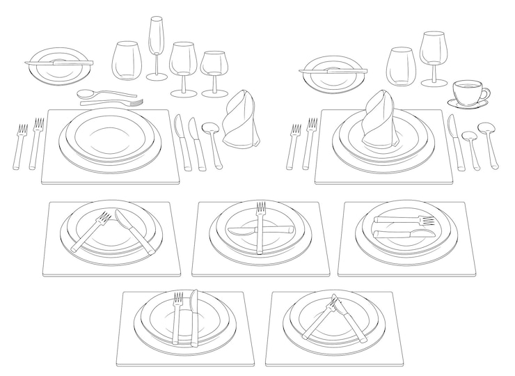 Vector etiquette at the table rules of conduct with cutlery control knife and fork