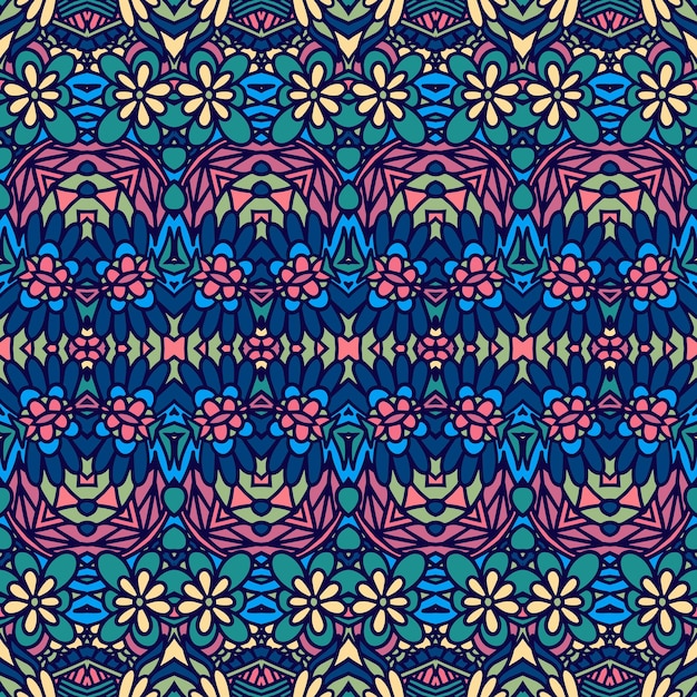 Etnische boho geometrische psychedelische kleurrijke print met doodle vector naadloos patroon