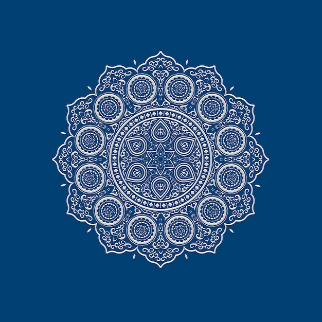 Etnische delicate witte kanten mandala op blauw