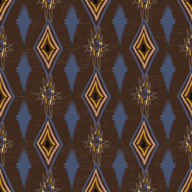 Etnische geometrische naadloze patroon aarde kleuren blauw bruin stof ontwerp tapijt vector