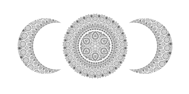 Vector etnische mandala-maan, tattoo-sjablonen