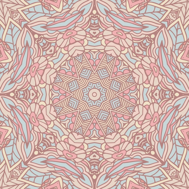 Etnische vector medaillon volkskunst stijl ontwerp print in pastelkleuren Naadloze mandala met doodle grafische ornament