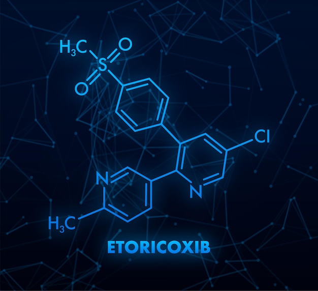 Etoricoxib concept chemische formule pictogram label tekst lettertype vectorillustratie