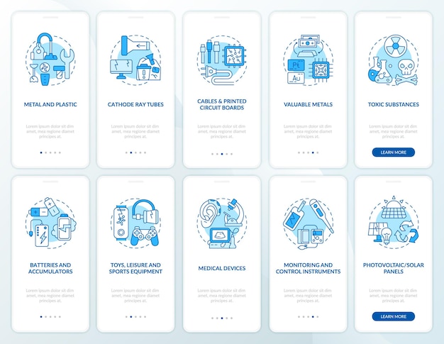 Etrash recycling onboarding mobiele app-paginaschermset