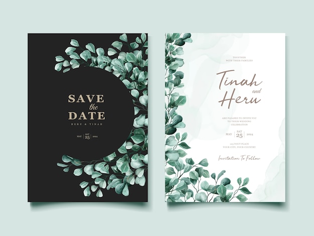 Eucalyptus aquarel bruiloft uitnodiging kaartsjabloon