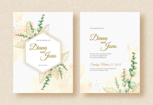 Eucalyptus floral watercolor ornament on wedding invitation background