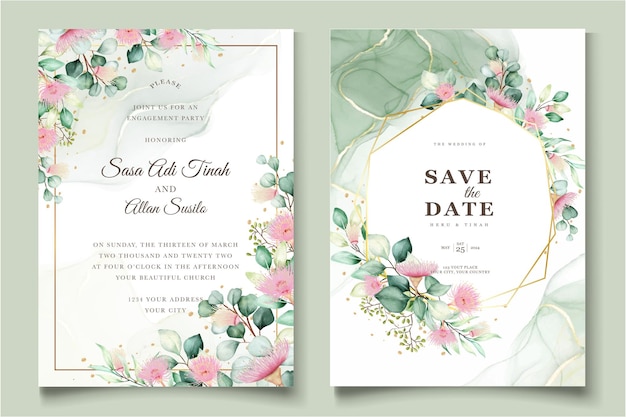 Eucalyptus flower wedding invitation card set