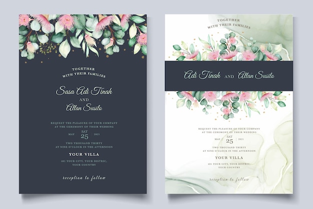 Set di biglietti d'invito per matrimonio con fiori di eucalipto