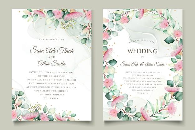 Eucalyptus flower wedding invitation card set