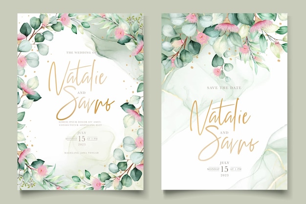 Eucalyptus flower wedding invitation card