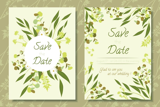 Vector eucalyptus frames in rustic wedding cards collection