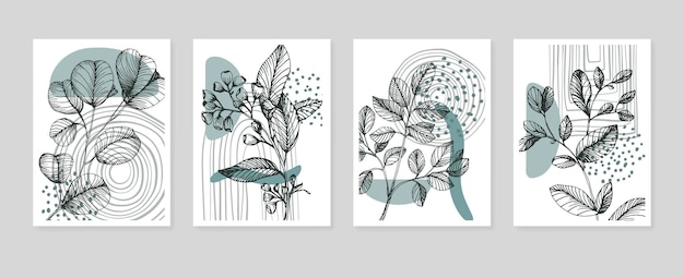 Eucalyptus hand Painted Illustrations for Wall Decoration minimalist flower in sketch style